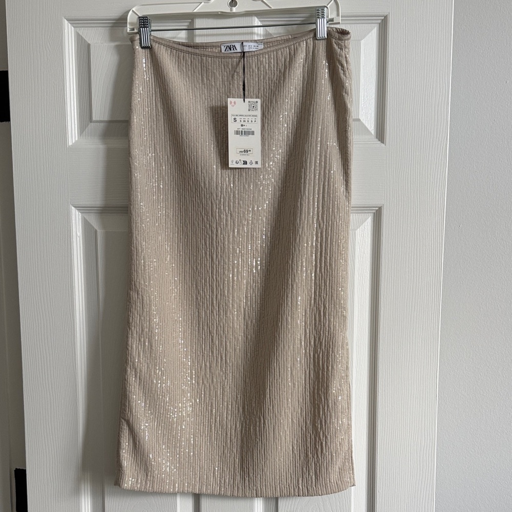 Zara Shimmering Beige Pencil Skirt